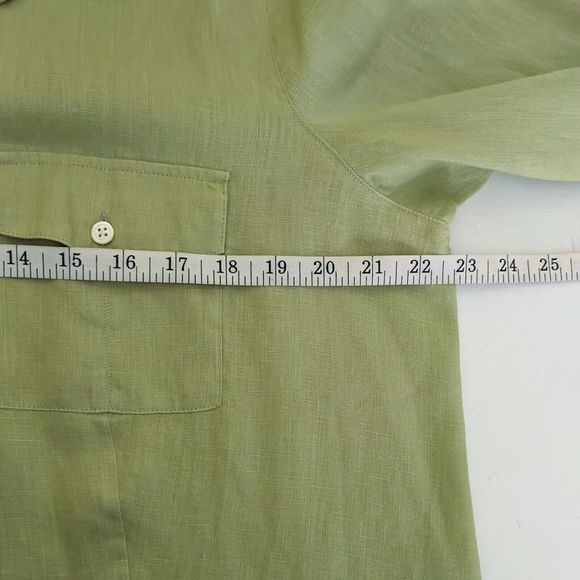 J. Jill Love Linen Women’s LG Button Up Shirt Chartreuse Green Long Sleeve - Picture 6 of 7